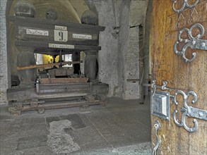 Lay refectory, exhibition of historical wine presses from the period 1668 to 1801, Eberbach