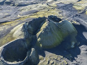 Moss-covered Laki crater or Lakagígar, series of craters, interior highlands of Iceland, Suðurland,