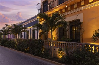 Mexico, Mazatlan, Colorful old city streets in historic city center near El Malecon promenade,