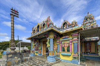 Entrance to prayer hall of Hindu temple Shri Sri Draupadi Amman Kovil Temple, Cap Malheureux,