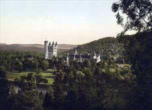 Balmoral Castle in Balmoral, Scotland, Historic, digitally restored reproduction from a 19th