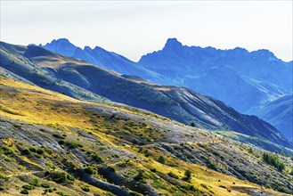 Route des Grandes Alpes, view of mountains at pass Col de Vars, Départements Hautes-Alpes and