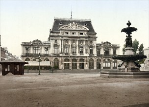 Cherbourg. Grand Theâtre et Fontaine Mouchel, France, c. 1890, Historic, digitally restored