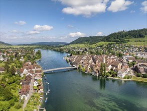 Aerial view of the historic old town of Stein am Rhein, Lake Rhine, Lake Constance, with the Rhine