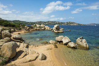 Beach and bizarre granite rocks, Spiaggia del Faraglione, Palau, Costa Smeralda, Sardinia, Italy,