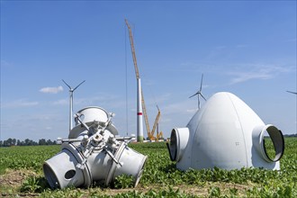 Repowering, dismantled Enercon E-58 wind turbine in a wind farm near Issum, 9 older wind turbines