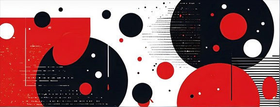 Minimalist illustration featuring abstract geometric shapes with red color accent symbolizing fun