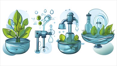 Vector illustration of concept of sustainable water management and rain usage, AI generated