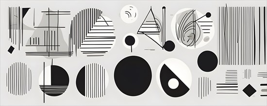 Minimalist element hand drawn mid century style vector set in abstract stripe line art, AI