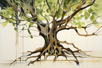 Abstract illustration depicting the branching patterns of tree roots representing natural