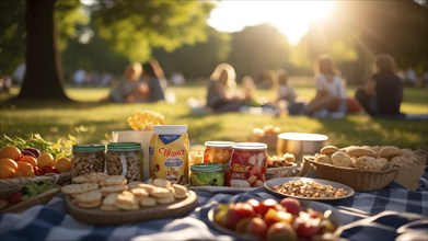 Sunny park picnic scene on a sunny day, AI generated