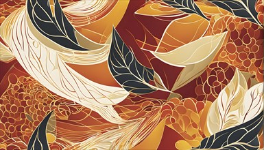 Abstract composition representing the warmth of holiday gatherings in warm red and orange colors,