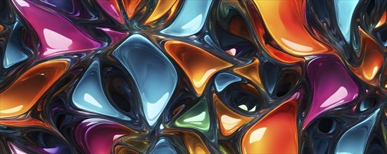 3d rendering of vibrant colored abstract changing glass design in an ornament structure, AI