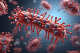 Three dimensional render of a tuberculosis bacteria in an organism, AI generated