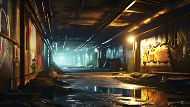 Abandoned underground bunker suggesting illegal nuclear waste, AI generated