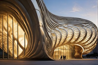 Modern art building design concept showcasing the spiral patterns found in seashells, AI generated