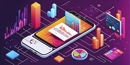 Application of Smartphone with business graph and analytics data, AI generated