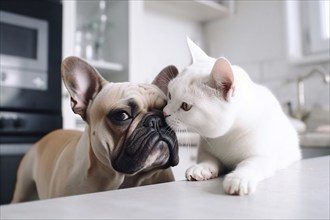 French Bulldog dog and domestic cat. KI generiert, generiert AI generated