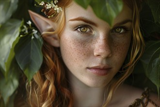 Beautiful elf woman with elven ears. KI generiert, generiert, AI generated