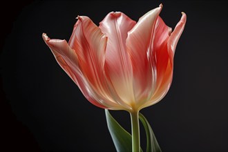 Pink tulip spring flower on black background. KI generiert, generiert AI generated