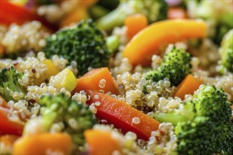 Close up of healthy vegan meal with quinoa and vegetables. Generative Ai, AI generated