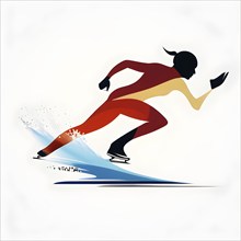 Ice speed skater illustration, depicted as a minimalist silhouette in motion in contrasting vibrant