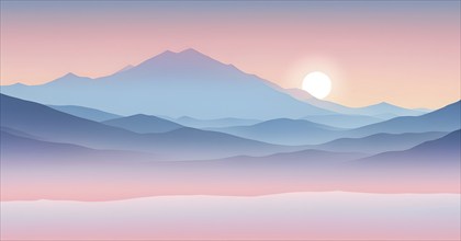 Illustration of a cold winter sunrise, represented by a minimalist gradient of soft pastel pinks