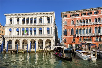 Gondolas and jetty on the Grand Canal, city trip, holiday, travel, tourism, lagoon city,