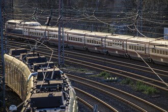 S-Bahn and Eurostar train on the tracks, railway layout, railway line west of the main station of