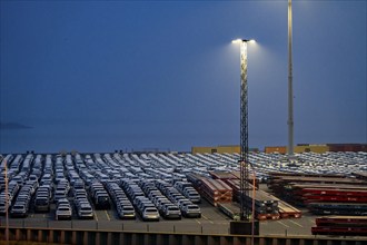 Parking space for import vehicles, hundreds of Hyundai Ioniq, electric cars, waiting for onward