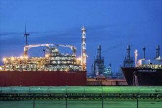 EemsEnergyTerminal, floating LNG terminal in the seaport of Eemshaven, tankers bring liquefied