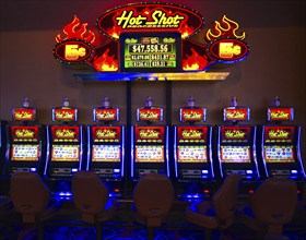 Las Vegas, Nevada-March 10, 2017: Casino machines in the entertainment area at night