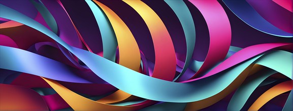 Illustration of abstract minimalist ribbon designs that rotate and change colors, creating a rhythm