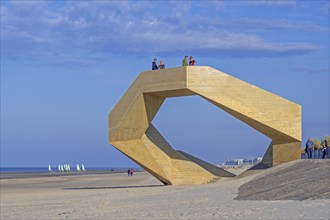 Westerpunt, concrete sculpture on beach along the North Sea coast at seaside resort De Panne,