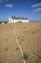 Line of white shells leading to Coastguard Cottages, Suffolk, England, United Kingdom, Europe