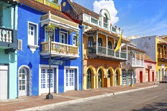 Cartagena, Colombia – 18 December, 2019: Scenic colorful streets of Cartagena in historic Getsemani