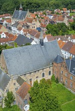 Aerial view over the city Damme and St. John's Hospital, Sint-Janshospitaal from the Our-Lady of