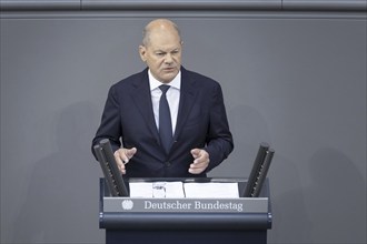 Olaf Scholz (SPD), Federal Chancellor, recorded during his government statement in the German