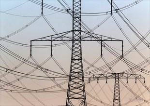 Power lines and pylons on 09 December 2014 in Jänschwalde, Jänschwalde, Germany, Europe