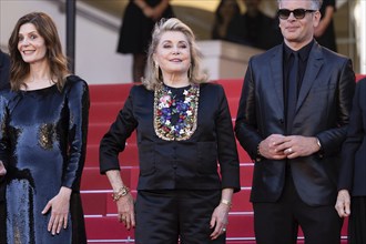 Cannes, France, 21 May 2024: Chiara Mastroianni, Catherine Deneuve and Benjamin Biolay at the