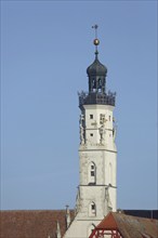 White town hall tower, market square, Rothenburg ob der Tauber, Tauberfranken, Franconia, Bavaria,