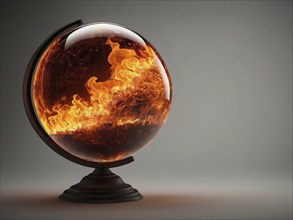 Burning globe, a concept of climate change, global warming and wildfires raging on earth, AI