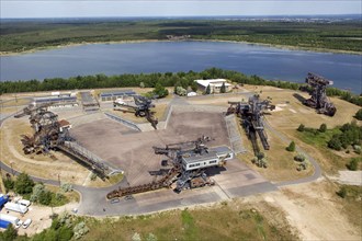 Ferropolis, the city of iron, consists of five old bucket-wheel and bucket-chain excavators. They