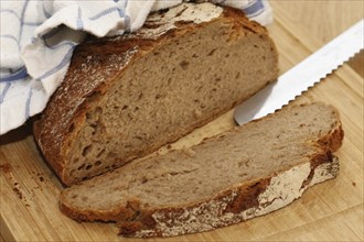 Close-up of a good, crusty sliced loaf of bread