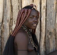 Traditional Himba woman, portrait, near Opuwo, Kaokoveld, Kunene, Namibia, Africa