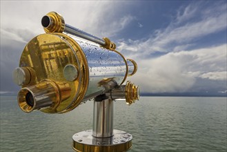 Telescope in rainy weather, Friedrichshafen, Lake Constance, Upper Swabia, Baden-Württemberg,