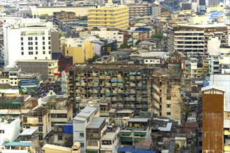 Old abandoned residential building in Chinatown, Bangkok, Thailand, Asia