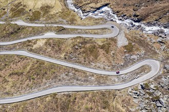 Aerial view of mountain pass road over the Vikafjell, between Hardanger and the Sognefjord,