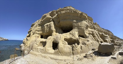 Panoramic view of former Roman necropolis with sandstone caves carved into sandstone Cave tombs