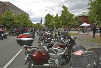 Europe, Germany, Hanseatic City of Hamburg, City, annual biker meeting in front of St Michael's